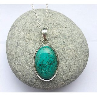 Ceylonmine -Certified Single Firoza Stone Silver Metal Pendant Firoza Turquoise Stone 7.25 Ratti Locket/Pendant For Women & Girls