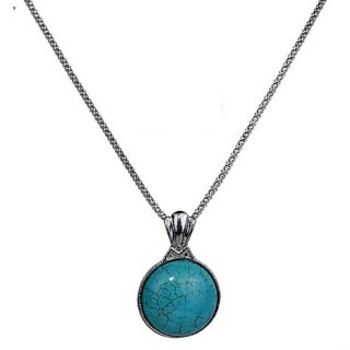 Ceylonmine -Certified Single Firoza Stone Silver Metal Pendant 7.25 Ratti Turquoise Stone Locket/Pendant For Women & Girls