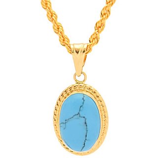 Ceylonmine- 9.25 Firoza Gold Plated Stylish Turquoise Pendant For Women & Girls ( Firoza Turquoise Stone )
