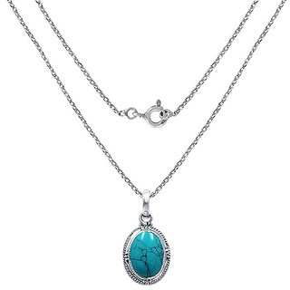 Ceylonmine- 9.25 Ratti Turquoise Pendant Stone Original & Gli Certified Stone Firoza Silver Pendant For Women & Girls