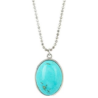 Ceylonmine -Firoza Pendant Natural & Original Stone White Gold Plated Pendant For Women & Girls 9.25 Ratti