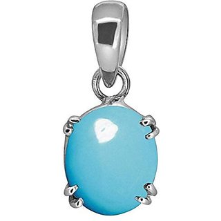 Ceylonmine- 9.25 Sterling Silver/ White Gold Plated Stylish Firoza Pendant For Women  Girls ( Firoza Firoza Stone )