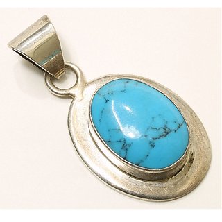 Ceylonmine -Firoza Pendant Natural  Original Stone White Gold Plated Pendant For Women  Girls 9.25 Ratti