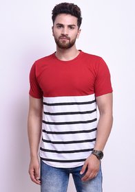 Odoky Mens Red Printed 100% Cotton Regular Collar T-Shirt
