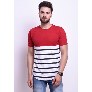 Odoky Mens Red Printed 100% Cotton Regular Collar T-Shirt