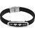 Shiv Jagdamba Biker And Sport Wristband Double Heart Arrow Leather Stainless Steel Wristband Adjustable Bracelet Silver & Black Leather & Stainless Steel Bracelet For Men And Women