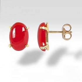Ceylonmine - Coral Stud Earring Gold Plated Natural & Original Munga/Moonga Gemstone Earring For Women