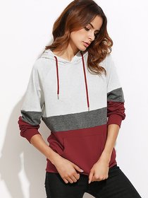 Women's Raglan Sleeve Pocket Fleece Hoodie by Vivient - Grey/Red