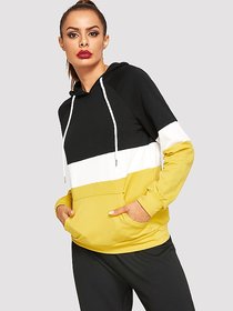 Vivient Women's Black White Mustured Raglan Sleeve Pocket Hoodie