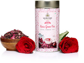 NATURE'S PARK Exclusive Rose Green Tea for Glowing  Radiant Skin Made with 100 Whole Leaf  Natural Rose Petals Elixir for Weight Loss , USDA Certified, Can (125 g)