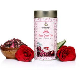 NATURE'S PARK Exclusive Rose Green Tea for Glowing  Radiant Skin Made with 100 Whole Leaf  Natural Rose Petals Elixir for Weight Loss , USDA Certified, Can (125 g)