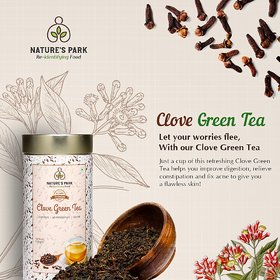 Nature's Park Clove Green Tea - Loose Leaf Blend, Indian Cloves and Green Tea Leaves - Enhances Digestive Abilities, Relief from Toothache  Cough , USDA Certified, Can (150 g)