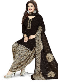 SVB Saree Women's Black, Beige Printed Salwar Suit Material