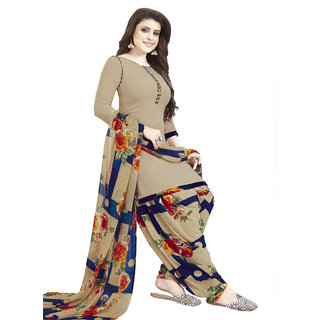 SVB Sarees Women's Beige, Blue, Yellow Printed Salwar Suit Material