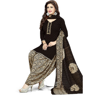 SVB Saree Women's Black, Beige Printed Salwar Suit Material