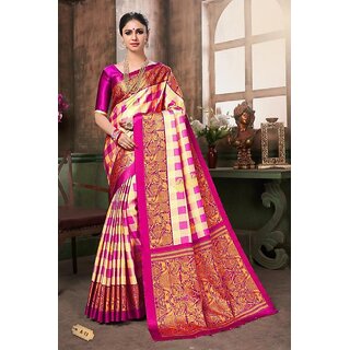 SVB SAREE Pink Colour Khadi Silk saree With Blouse Piece