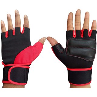 Liboni D-106 Gym Gloves/Cycling Gloves/Riding Gloves/Stretchable Size For Both Men And Women, Red Colour