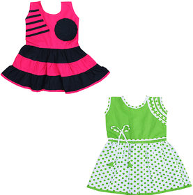 Dakshan Collections Self Design Cotton Frocks Girls ( Combi Pack Of 2)
