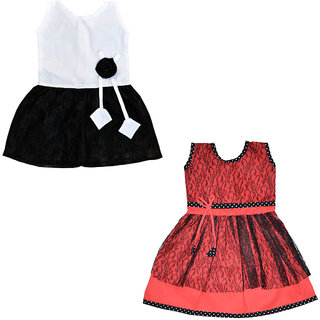 Dakshan Collections Self Design Cotton Frocks Girls ( Combi Pack Of 2)