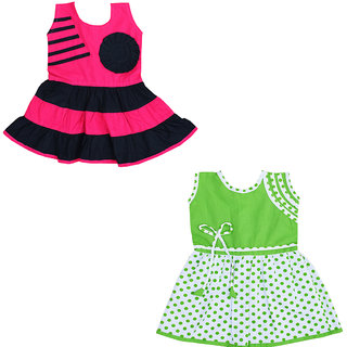 Dakshan Collections Self Design Cotton Frocks Girls ( Combi Pack Of 2)