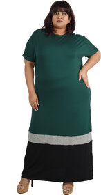 Austere Minimalist Tshirt Dress, Green Grey Black, Plus Size Clothing, Casual Wear, Free Size (Pttd0001)(Size-6).