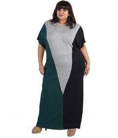 Classy Minimalistic T-Shirt Dress, Green Grey Black, Plus Size Clothing, Casual Wear, Free Size (Pttd0003)(Size-6).