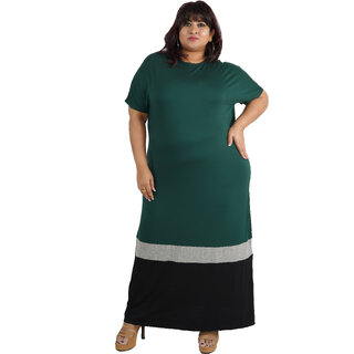 Austere Minimalist Tshirt Dress, Green Grey Black, Plus Size Clothing, Casual Wear, Free Size (Pttd0001)(Size-6).