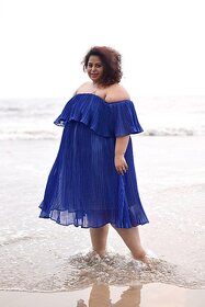 Ocean Goddess Pleated Off Shoulder Party Dress, Plus Size Clothing (Ptpd002)(Size-4).
