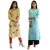 Fabclub Women's Cambric Cotton Printed Straight Designer Kurti (Pack of 2) (Yellow, Sky Blue)