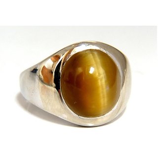 CEYLONMINE- Lab Certified 100% Natural Tiger's Eye Adjustable Silver Ring 6.25 Ratti Original Precious Gemstone Unheated and Untreated Rashi Ratna Free Size Ring Men and Women