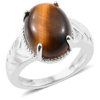 CEYLONMINE-original tiger's eye silver ring for women & men lab certified 6.5 carat gemstone ring for astrological purpose