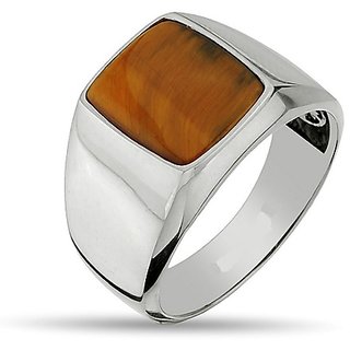 CEYLONMINE- lab certified Semi- precious stone tiger's eye 6.25 ratti stone ring in silver/white gold plated  effective stone tiger's eye ring for unisex