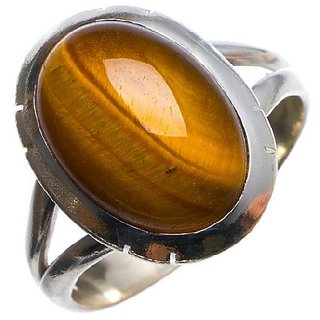 CEYLONMINE- 6.25 ratti (6.00 ct.) stone tiger's eye  sterling silver ring astrological & effective stone ring for unisex