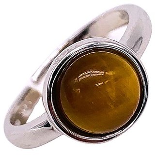 CEYLONMINE- Lab Certified 100 Natural Tiger's Eye Adjustable Silver Ring 6.50 Ratti Original Precious Gemstone Unheated and Untreated Rashi Ratna Free Size Ring Men and Women