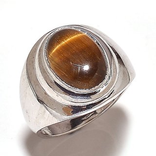 CEYLONMINE-original tiger's eye Silver ring for women & men lab certified 6.5 carat gemstone ring for astrological purpose