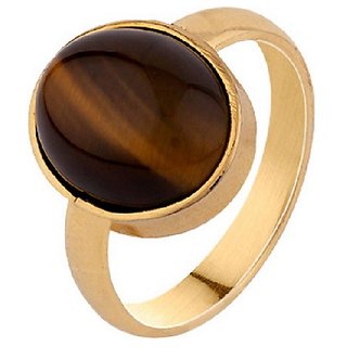 CEYLONMINE- lab certified Semi- precious stone tiger's eye 8.25 ratti stone ring in gold plated effective stone tiger's eye ring for unisex