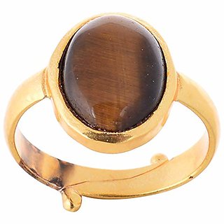 7.25 carat natural semi- precious stone tiger's eye gold plated ring(panchdhatu ring) Original stone ring for unisex BY CEYLONMINE