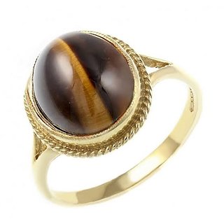 CEYLONMINE- Natural Tiger's Eye Adjustable gold plated  Ring 9.00 carat  Certified Stone ring Precious stone ring  for Men and Women