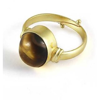 CEYLONMINE- Lab Certified 100% Natural Tiger's Eye Adjustable gold plated  Ring 7.5 Ratti Original Precious Gemstone Unheated and Untreated Rashi Ratna Free Size Ring Men and Women
