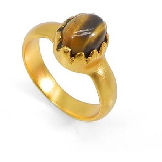 CEYLONMINE-  Precious 7.77 carat  Original Certified Tiger Stone Tiger's Eye Adjustable gold plated Ring Lab Certified  effective stone ring for unisex