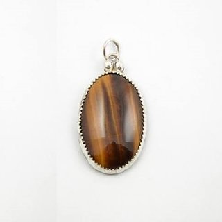 Ceylonmine- Natural Tiger's Eye Stone Sterling Silver Pendant 5 Ratti(4.6 Carat) Tiger's Stone Pendant For Unisex