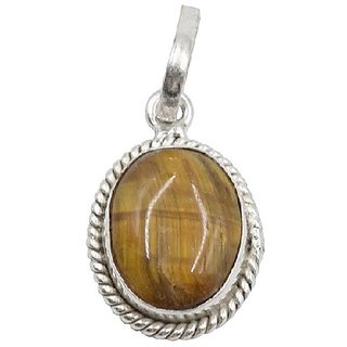 Ceylonmine- Tiger's Eye 5.5 Ratti Stone Gemstone 92.5 Silver Adjustable Pendant (Locket) Good Quality Stone Pendant For Unisex