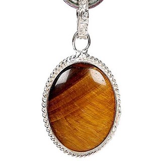 Ceylonmine- Tiger's Eye 5.5 Ratti Stone Gemstone Pure Silver Adjustable Pendant (Locket) Good Quality Stone Pendant For Unisex