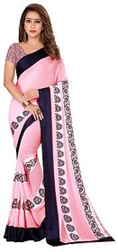 SVB Sarees Women's Pink Satin With Blouse Saree