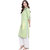 Rocca Women Embroidered Frontslit Denim Kurta  (Green)