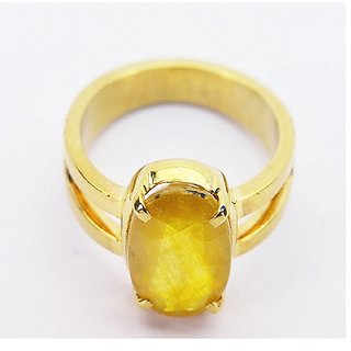 CEYLONMINE natural Yellow Sapphire ring 7.25 ratti original  lab certified Ring pila pushkaraj for unisex
