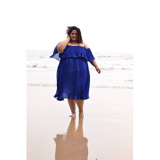 Ocean Goddess Pleated Off Shoulder Party Dress, Plus Size Clothing (Ptpd002)(Size-9).
