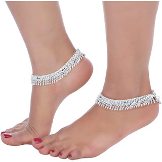 Lucky Jewellery Traditional Designer Silver Polish Anklet Payal Pair Of One For Girls & Women (878-B2Ys2-896)
