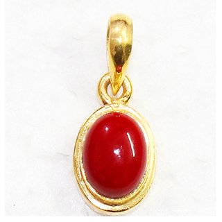 Ceylonmine Red Munga Stone Pendant Natural & Lab Certified Gemstone Coral Locket 6.00 Ratti For Women & Girls