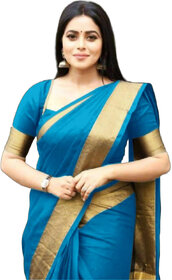 SVB Saree Sky Blue Art Silk Plain Saree With Blouse